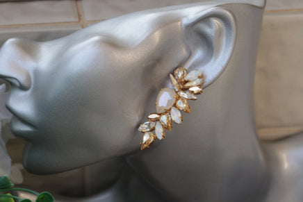 IVORY CHAMPAGNE EARRINGS, Ivory Beige Wedding Earrings, Cluster Rebeka Earrings,  Large Stud Earrings, For Brides, Nude Bridal Earrings