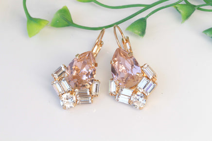 BLUSH EARRINGS, Blush Pink Dangle Earring, Gift For Bridesmaid, Vintage Earrings, Rebeka Crystals Drop Earrings, Bridal Earrings, Wedding