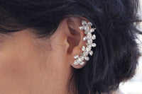 Silver EAR CLIMBER EARRINGS, Clear Crystal Ear crawler Earrings, Bridal Ear climbing Earrings, Rebeka Ear Crawlers, White Crystal Wedding