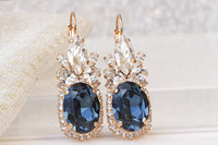 BLUE NAVY EARRINGS And Necklace Set,  Crystal Earrings, Bridal Navy Blue Jewelry Set, Montana Blue Topaz, Cocktail Earrings, Wedding Gift