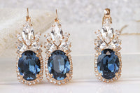 BLUE NAVY EARRINGS And Necklace Set,  Crystal Earrings, Bridal Navy Blue Jewelry Set, Montana Blue Topaz, Cocktail Earrings, Wedding Gift