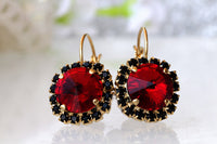 RED GARNET EARRINGS, Rebeka Red Earrings, Dark Red Earrings,  Crystal Bridesmaid Earrings, Red And Black Earrings, Small Drop Earrings,