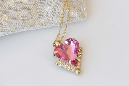 HEART PINK EARRINGS, Rebeka Fuchsia Drop Earrings, Heart Shaped Earrings, Mother's Day, Anniversary Wife Gift,Bridal Earring Necklace Set
