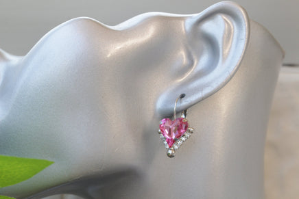 HEART PINK EARRINGS, Rebeka Fuchsia Drop Earrings, Heart Shaped Earrings, Mother's Day, Anniversary Wife Gift,Bridal Earring Necklace Set