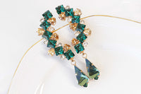 Emerald EAR CLIMBER EARRING, Gold Green Climbing Earrings,Green Statement Ear Crawler,Bridal Long Sweep, Drop Cuff Rebeka Wedding Earring
