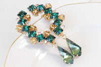 Emerald EAR CLIMBER EARRING, Gold Green Climbing Earrings,Green Statement Ear Crawler,Bridal Long Sweep, Drop Cuff Rebeka Wedding Earring