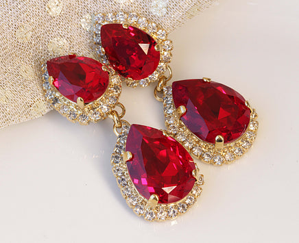 RED Chandelier Earring, Ruby Rebeka Earrings, Sexy Jewelry For Woman, Beach Wedding, Bridal Chandeliers, Clip On Teardrop Drop Earrings,