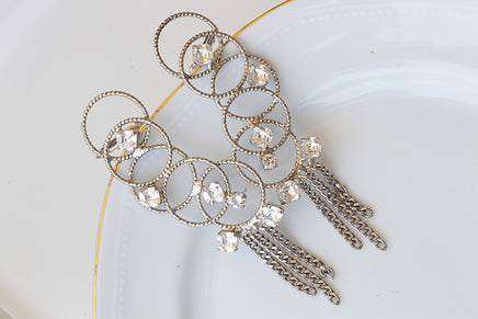 WIRE EAR CUFF, Bridal Climbing Earrings,Crystal Tassel Ear Sweep Crawler,Bridal Statement Earrings,Rebeka Silver Ear Climber,Double Hoops