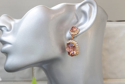 BLUSH PINK EARRINGS, Bridal Blush Drop Earrings, Bridal Rose Gold Earrings, Rebeka Crystal Antique Pink For Bride ,Morganite Earring Gift