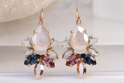 IVORY CREAM NECKLACE, Bridal Navy Blue Blush Champagne, Rebeka Cluster Pendant,Beach Wedding,Blue Rose Gold Necklace,Multi Color Necklace