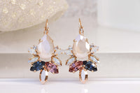 IVORY CREAM NECKLACE, Bridal Navy Blue Blush Champagne, Rebeka Cluster Pendant,Beach Wedding,Blue Rose Gold Necklace,Multi Color Necklace