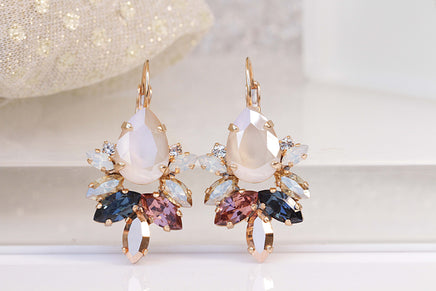 IVORY CREAM NECKLACE, Bridal Navy Blue Blush Champagne, Rebeka Cluster Pendant,Beach Wedding,Blue Rose Gold Necklace,Multi Color Necklace