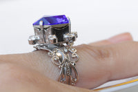 SAPPHIRE RING, Rebeka Engagement ring, Blue Stone Ring,Silver Ring, Women's Ring, Lace Cocktail Ring, Majestic Blue Ring,High Stone Ring