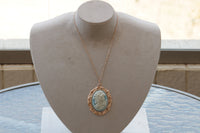 BLUE Cameo Necklace, Bridal Gift, Cameo Pendant, Light Blue Jewelry, Toggle Cameo Necklace, Victorian Style, Acrylic Cameo, Vintage Necklace