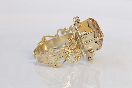 CHAMPAGNE TOPAZ RING, Rebeka Cocktail ring, Gold Silk Ring, Big Stone Ring,Gift For Her,Crystal Cocktail Ring,November Ring, Vintage Ring