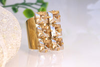 CHAMPAGNE STATEMENT RING, Cocktail Ring, Art Deco Ring, Adjustable Ring, Golden Shadow Rebeka Ring, Champagne Quartz Cluster Bling Ring,