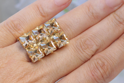 CHAMPAGNE STATEMENT RING, Cocktail Ring, Art Deco Ring, Adjustable Ring, Golden Shadow Rebeka Ring, Champagne Quartz Cluster Bling Ring,