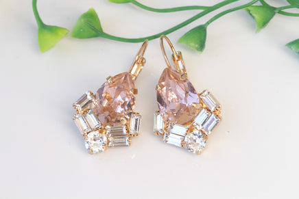 BLUSH EARRINGS, Blush Pink Dangle Earring, Gift For Bridesmaid, Vintage Earrings, Rebeka Crystals Drop Earrings, Bridal Earrings, Wedding