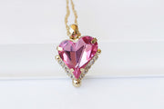 HEART MOM NECKLACE, Rebeka Bridal Necklace, Heart Shaped Jewelry, Sister Christmas Gift, Asymmetrical Necklace,Pink Tourmaline Necklace