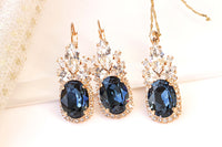 BLUE NAVY EARRINGS And Necklace Set,  Crystal Earrings, Bridal Navy Blue Jewelry Set, Montana Blue Topaz, Cocktail Earrings, Wedding Gift