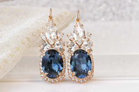 BLUE NAVY EARRINGS And Necklace Set,  Crystal Earrings, Bridal Navy Blue Jewelry Set, Montana Blue Topaz, Cocktail Earrings, Wedding Gift