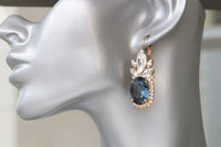 BLUE NAVY EARRINGS And Necklace Set,  Crystal Earrings, Bridal Navy Blue Jewelry Set, Montana Blue Topaz, Cocktail Earrings, Wedding Gift