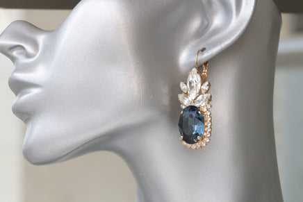 BLUE NAVY EARRINGS And Necklace Set,  Crystal Earrings, Bridal Navy Blue Jewelry Set, Montana Blue Topaz, Cocktail Earrings, Wedding Gift
