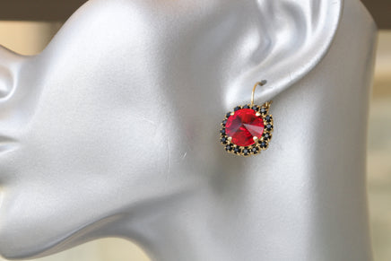 RED GARNET EARRINGS, Rebeka Red Earrings, Dark Red Earrings,  Crystal Bridesmaid Earrings, Red And Black Earrings, Small Drop Earrings,