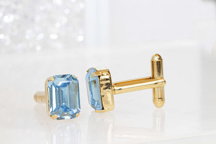 BLUE CUFFLINKS, Rhinestone Cuff Link,Groom Cufflinks, best man Wedding cufflink, Aquamarine Rebeka Cuff Links,Father's Day Cufflink Gift