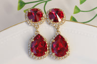 RUBY CHANDELIER EARRINGS, Gift for Wife, Bohemian Bridal Earrings, Red Rebeka Earrings, Red Dangle Bridesmaid Earrings, Anniversary Gift