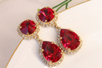 RUBY CHANDELIER EARRINGS, Gift for Wife, Bohemian Bridal Earrings, Red Rebeka Earrings, Red Dangle Bridesmaid Earrings, Anniversary Gift