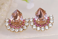 BLUSH EARRINGS, Morganite Bridal Earrings, Teardrop Unique Earrings, Rebeka Crystal Earrings, Woman Blush Pink Earrings, Statement Studs