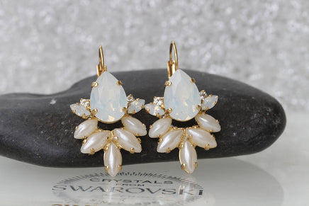 PEARL BRIDAL EARRINGS, Bridal White Opal Earrings,Rebeka Earrings,Wedding Pearl Jewelry,Ivory Pearl Bridesmaid Drop Earrings,Gift For Her