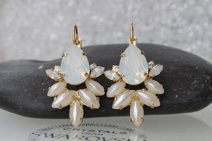 PEARL BRIDAL EARRINGS, Bridal White Opal Earrings,Rebeka Earrings,Wedding Pearl Jewelry,Ivory Pearl Bridesmaid Drop Earrings,Gift For Her