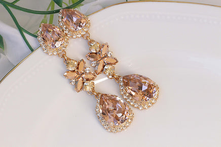 BLUSH PINK EARRINGS, Long Bridal Earrings, Wedding Rose Gold Women Jewelry, Bridal Chandeliers, Rebeka Oscar earrings, Light Pink Earring