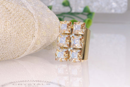 CHAMPAGNE STATEMENT RING, Cocktail Ring, Art Deco Ring, Adjustable Ring, Golden Shadow Rebeka Ring, Champagne Quartz Cluster Bling Ring,