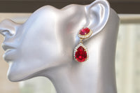RUBY CHANDELIER EARRINGS, Gift for Wife, Bohemian Bridal Earrings, Red Rebeka Earrings, Red Dangle Bridesmaid Earrings, Anniversary Gift