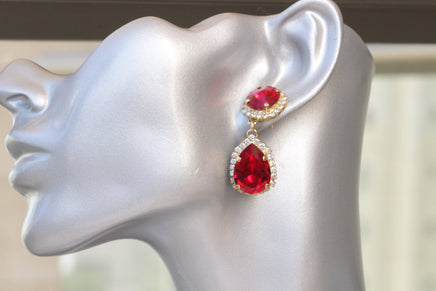 RUBY CHANDELIER EARRINGS, Gift for Wife, Bohemian Bridal Earrings, Red Rebeka Earrings, Red Dangle Bridesmaid Earrings, Anniversary Gift