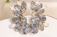 DUSTY BLUE EARRINGS, Statement Earrings, Light Blue Earrings, Bridal Something Blue, Elegant Earrings, Cluster Large Studs Rebeka Earring