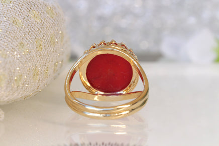 RED CORAL RING, Red Gemstone Ring, Gold Red Ring, Anniversary Ring, Real Coral ring, Women's Ring, Daily Purpose Ring,Birthstone Unique Ring
