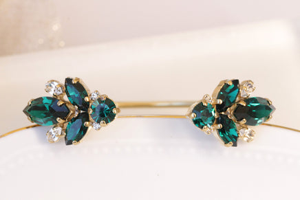 EMERALD BRACELET, Emerald cuff Bracelet, Bridal Dark Green Rebeka Bracelet ,Wedding Art Deco Bracelet,Bridesmaids Open Cuff, Dainty Cuff