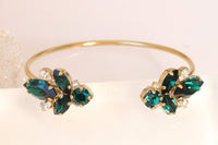EMERALD BRACELET, Emerald cuff Bracelet, Bridal Dark Green Rebeka Bracelet ,Wedding Art Deco Bracelet,Bridesmaids Open Cuff, Dainty Cuff