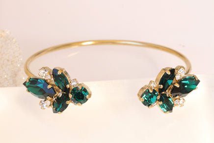 EMERALD BRACELET, Emerald cuff Bracelet, Bridal Dark Green Rebeka Bracelet ,Wedding Art Deco Bracelet,Bridesmaids Open Cuff, Dainty Cuff
