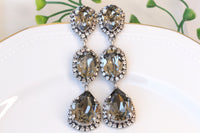 GRAY BRACELET,  Wedding Chunky Bracelet, Dark Grey Silver Formal Bracelet, Bridal Black Diamond Statement Bracelet, Woman Evening Jewelry