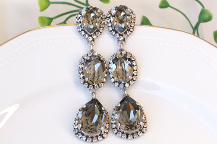 GRAY BRACELET,  Wedding Chunky Bracelet, Dark Grey Silver Formal Bracelet, Bridal Black Diamond Statement Bracelet, Woman Evening Jewelry