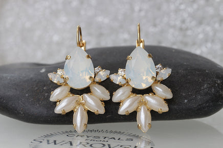 PEARL BRIDAL EARRINGS, Bridal White Opal Earrings,Rebeka Earrings,Wedding Pearl Jewelry,Ivory Pearl Bridesmaid Drop Earrings,Gift For Her