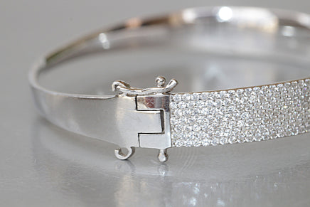 SILVER STERLING BRACELET, Crystals Bridal Bracelet, Elegant Bracelet, 925 Silver Sterling Bangle, Woman's Bracelet, Christmas Jewelry Gift