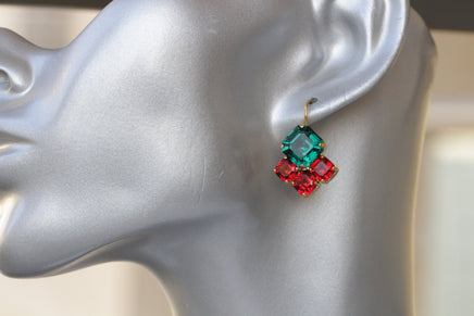 CHRISTMAS EARRINGS, Rebeka Earrings, Red Ruby Emerald Earrings, Holiday Earring Gift, Wedding Bridal Drop Earrings, Green Red Anniversary