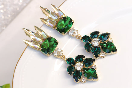 GREEN EARRINGS, Emerald Chandeliers, Dark Green Evening Earrings, Rebeka Long Earrings, Dramatic Cocktail Earrings , Mother Of The Groom