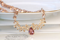 Rose GOLD BLUSH NECKLACE, Rebeka Bridal Necklace, Wedding Jewelry, Bridal Leaves Necklace, Bride Rose Necklace,Morganite Fringes Necklace